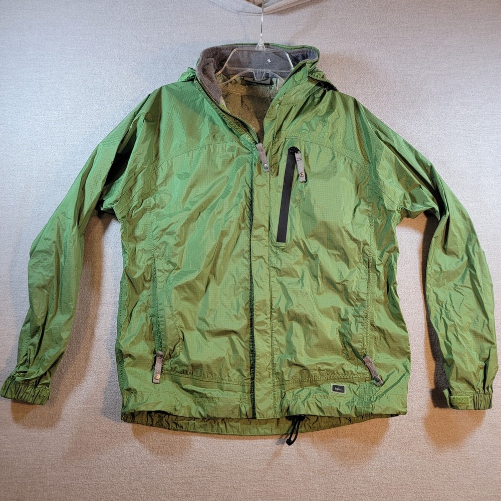 REI Windbreaker Jacket Kids L 12/14 Green Excellent Ripstop Hooded Full Zip